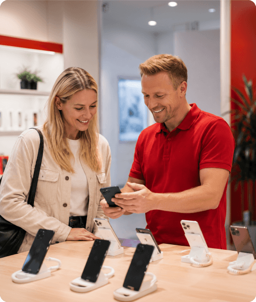 Auswahl geprüfter Smartphones und Tablets im Geschäft